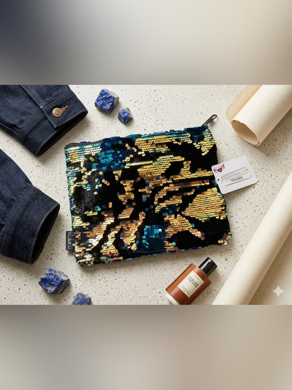 Fashion Angels Style Lab Reversible Sequin Velvet Pouch Bag Gold Blue NWT